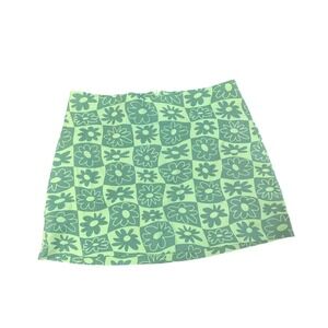 Stitch & Pine Green‎ Floral Mini Skirt Women's L Checkered Print Retro Hippie